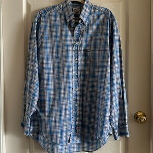 Faconnable‎ Shirt Mens Size Med Classic Fit Blue Plaid Long Sleeve Button Up USA